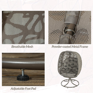 Swivel Egg Chair with Cushions, Foldable Basket Seat and Metal Frame, Indoor Outdoor Lounge Chair for Balcony, Poolside, Patio and Living Room, Sand Brown