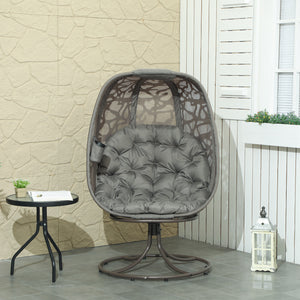 Swivel Egg Chair with Cushions, Foldable Basket Seat and Metal Frame, Indoor Outdoor Lounge Chair for Balcony, Poolside, Patio and Living Room, Sand Brown