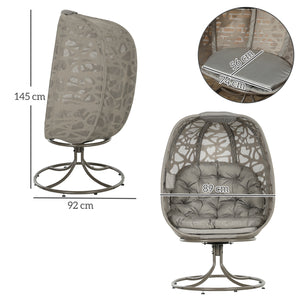 Swivel Egg Chair with Cushions, Foldable Basket Seat and Metal Frame, Indoor Outdoor Lounge Chair for Balcony, Poolside, Patio and Living Room, Sand Brown