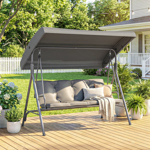 3 Seater Garden Swing Chair, Patio Rocking Bench with Tilting Canopy, Removable Cushion and Steel Frame, Dark Grey