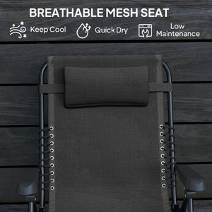 Zero Gravity Chair, Folding Outdoor Lounge Chair, 5-Position Adjustable Patio Lounger Recliner with Padded Removable Headrest for Lawn, Beach, Poolside, Black