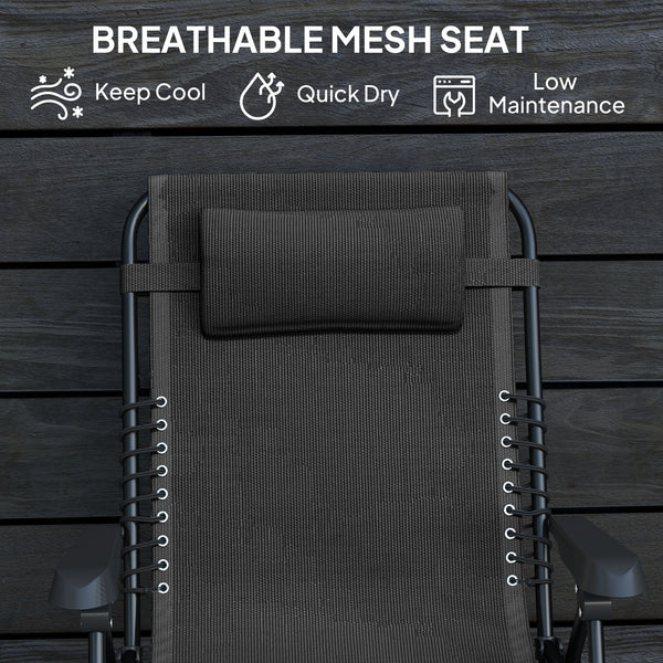 Zero Gravity Chair, Folding Outdoor Lounge Chair, 5-Position Adjustable Patio Lounger Recliner with Padded Removable Headrest for Lawn, Beach, Poolside, Black