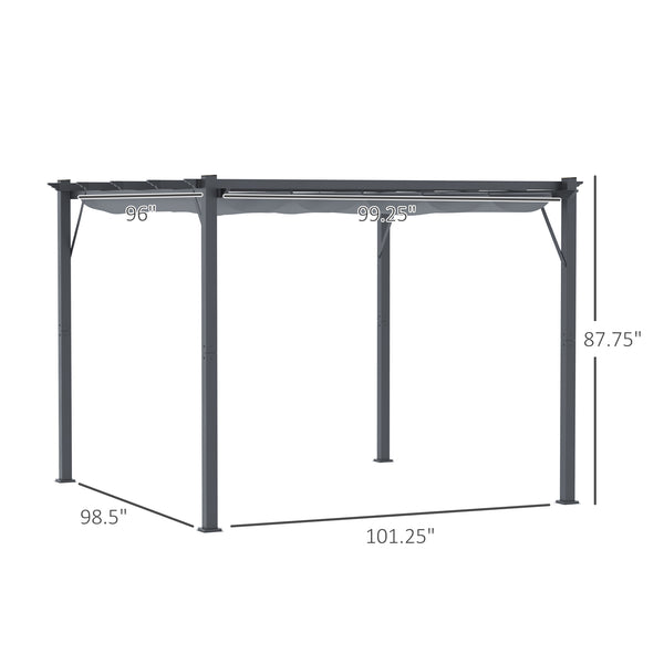 Outsunny 10' x 10' Aluminum Patio Pergola with Retractable Pergola Canopy, Backyard Shade Shelter for Porch, Outdoor Party, Garden, Grill Gazebo, Dark Gray