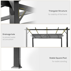 Outsunny 10' x 10' Aluminum Patio Pergola with Retractable Pergola Canopy, Backyard Shade Shelter for Porch, Outdoor Party, Garden, Grill Gazebo, Dark Gray