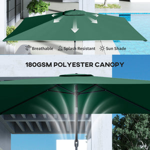 3x2m Garden Parasol, Parasol Umbrella with Crank Handle, Tilt Function, Polyester Canopy, Outdoor Table Umbrella for Patio, Garden, Green