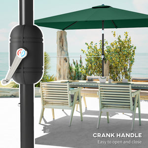 3x2m Garden Parasol, Parasol Umbrella with Crank Handle, Tilt Function, Polyester Canopy, Outdoor Table Umbrella for Patio, Garden, Green