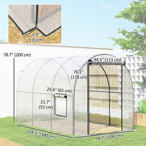 3 x 2 x 2 m Polytunnel Greenhouse with Roll-up Door and Mesh Window, Walk-in Grow House Tent with Plastic Cover and Steel Frame, Clear
