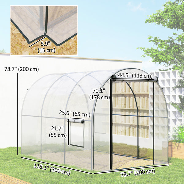 3 x 2 x 2 m Polytunnel Greenhouse with Roll-up Door and Mesh Window, Walk-in Grow House Tent with Plastic Cover and Steel Frame, Clear