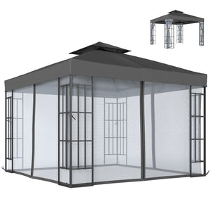 10'x10' Garden Gazebo Patio Canopy Portable Party Event Backyard w/ Mosquito Netting, Dark Grey