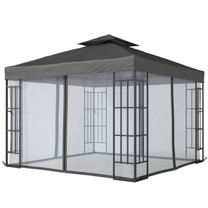 10'x10' Garden Gazebo Patio Canopy Portable Party Event Backyard w/ Mosquito Netting, Dark Grey