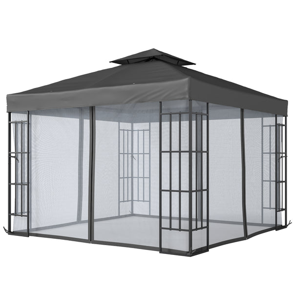 10'x10' Garden Gazebo Patio Canopy Portable Party Event Backyard w/ Mosquito Netting, Dark Grey