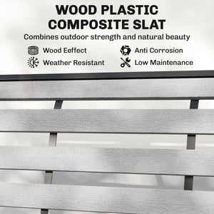 2 Person Outdoor Glider Bench, Patio Glider Swing Loveseat with Faux Wood Slatted Seat and Back, Outdoor Swing Bench with Steel Frame for Backyard, Garden, Porch, Grey