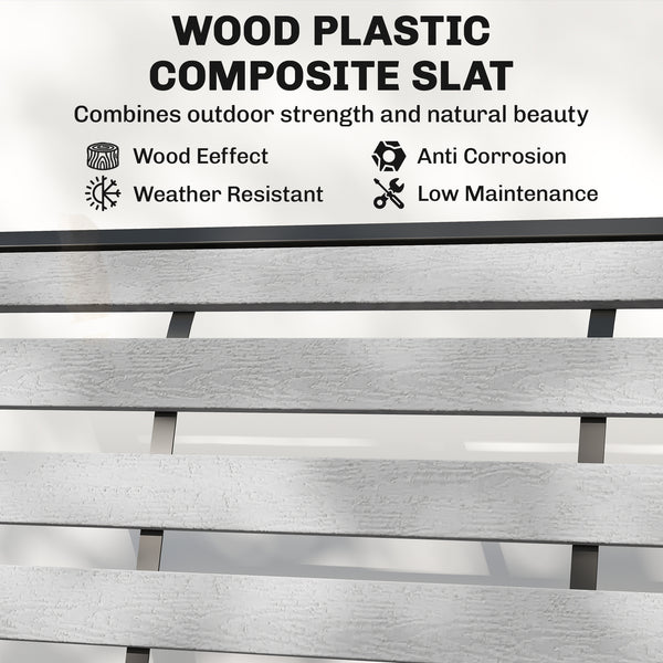 2 Person Outdoor Glider Bench, Patio Glider Swing Loveseat with Faux Wood Slatted Seat and Back, Outdoor Swing Bench with Steel Frame for Backyard, Garden, Porch, Grey