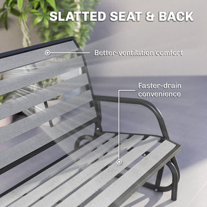 2 Person Outdoor Glider Bench, Patio Glider Swing Loveseat with Faux Wood Slatted Seat and Back, Outdoor Swing Bench with Steel Frame for Backyard, Garden, Porch, Grey