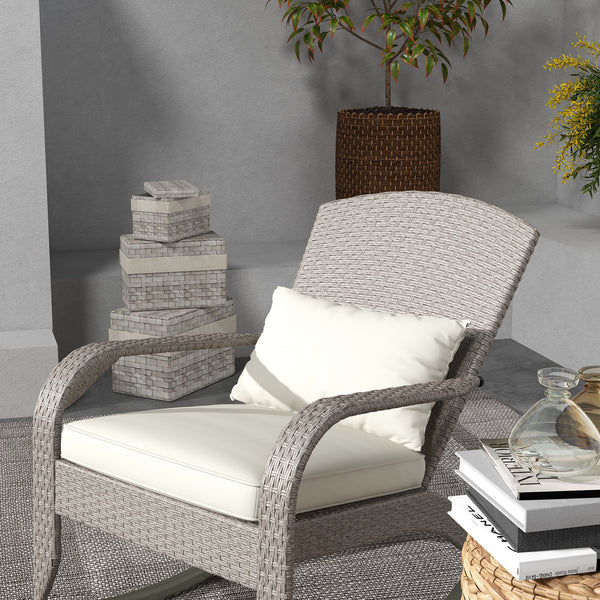 Outdoor Wicker Adirondack Rocking Chair, Patio Rattan Rocker Chair with High Back, Seat Cushion and Pillow for Garden, Porch, Balcony, Cream White
