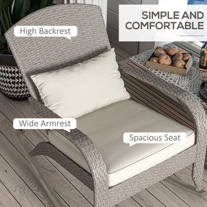 Outdoor Wicker Adirondack Rocking Chair, Patio Rattan Rocker Chair with High Back, Seat Cushion and Pillow for Garden, Porch, Balcony, Cream White