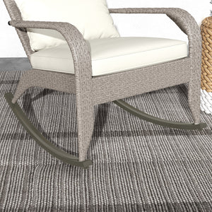 Outdoor Wicker Adirondack Rocking Chair, Patio Rattan Rocker Chair with High Back, Seat Cushion and Pillow for Garden, Porch, Balcony, Cream White