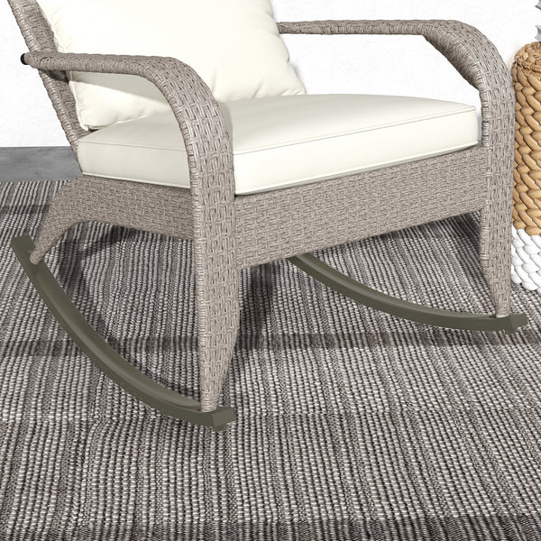Outdoor Wicker Adirondack Rocking Chair, Patio Rattan Rocker Chair with High Back, Seat Cushion and Pillow for Garden, Porch, Balcony, Cream White