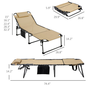 Outsunny Folding Chaise Lounge with 5-level Reclining Back, Tanning Chair with Face Hole, Outdoor Lounge Chair with Side Pocket & Headrest for Beach, Yard, Patio, Beige