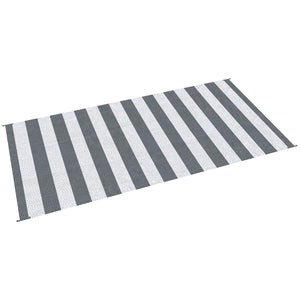 Outsunny Reversible Outdoor Rug, 9' x 18' Waterproof Plastic Straw Floor Mat, Portable RV Camping Carpet, Large Floor Mat for Backyard, Deck, Picnic, Beach, Gray & White Striped