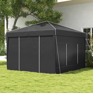 Outsunny 9.7' x 9.7' Pop Up Canopy with Sidewalls, Portable Canopy Tent with 2 Mesh Windows, Reflective Strips, Carry Bag for Events, Outdoor Party, Vendor Canopy, Black