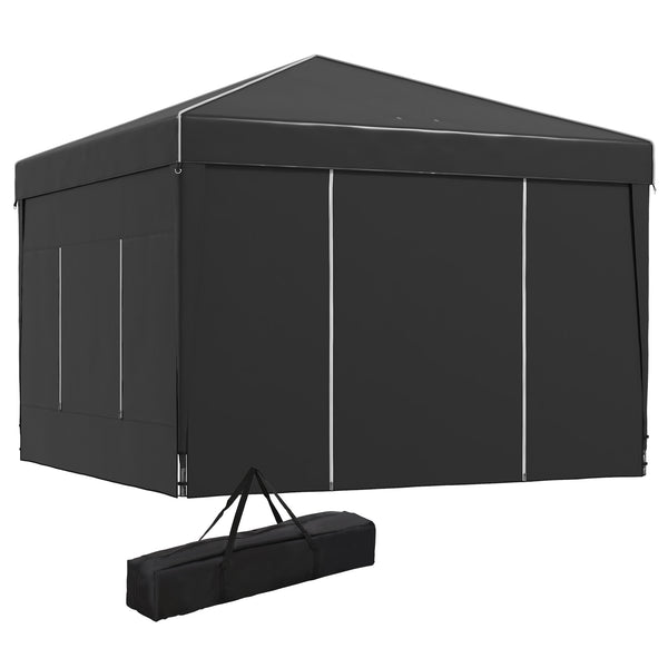 Outsunny 9.7' x 9.7' Pop Up Canopy with Sidewalls, Portable Canopy Tent with 2 Mesh Windows, Reflective Strips, Carry Bag for Events, Outdoor Party, Vendor Canopy, Black