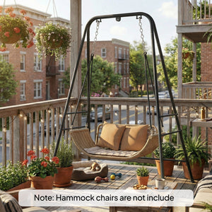 Hammock Chair Stand, Free Standing Heavy Duty Hanging Swing Chair with Anti-Slip Foot Pads, 2 Carabiners, for Relaxation, Indoor and Outdoor Use, Black
