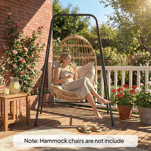 Hammock Chair Stand, Free Standing Heavy Duty Hanging Swing Chair with Anti-Slip Foot Pads, 2 Carabiners, for Relaxation, Indoor and Outdoor Use, Black