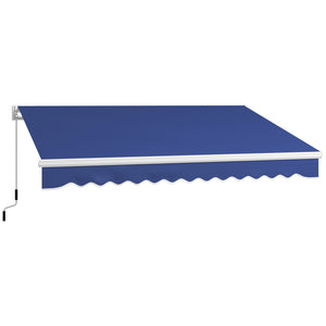 Outsunny 13' x 8' Retractable Awning, Patio Awnings, Sunshade Shelter w/ Manual Crank Handle, UV & Water-Resistant Fabric and Aluminum Frame for Deck, Balcony, Yard, Dark Blue