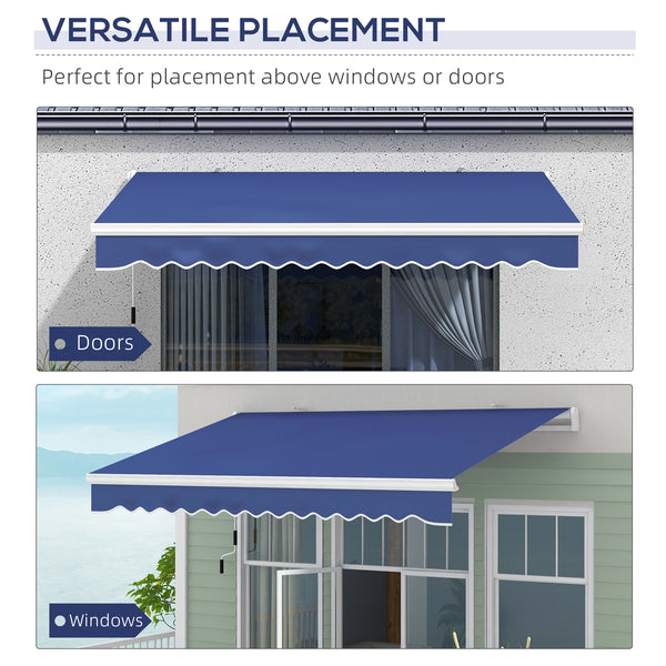 Outsunny 13' x 8' Retractable Awning, Patio Awnings, Sunshade Shelter w/ Manual Crank Handle, UV & Water-Resistant Fabric and Aluminum Frame for Deck, Balcony, Yard, Dark Blue