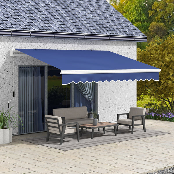 Outsunny 13' x 8' Retractable Awning, Patio Awnings, Sunshade Shelter w/ Manual Crank Handle, UV & Water-Resistant Fabric and Aluminum Frame for Deck, Balcony, Yard, Dark Blue