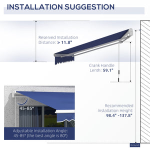 Outsunny 13' x 8' Retractable Awning, Patio Awnings, Sunshade Shelter w/ Manual Crank Handle, UV & Water-Resistant Fabric and Aluminum Frame for Deck, Balcony, Yard, Dark Blue