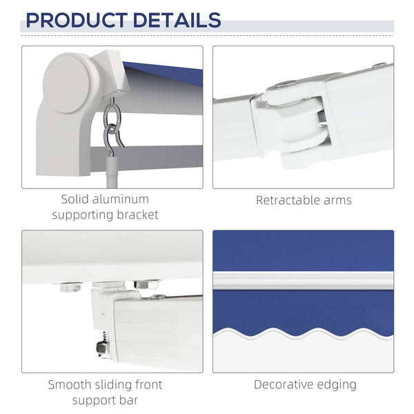 Outsunny 13' x 8' Retractable Awning, Patio Awnings, Sunshade Shelter w/ Manual Crank Handle, UV & Water-Resistant Fabric and Aluminum Frame for Deck, Balcony, Yard, Dark Blue