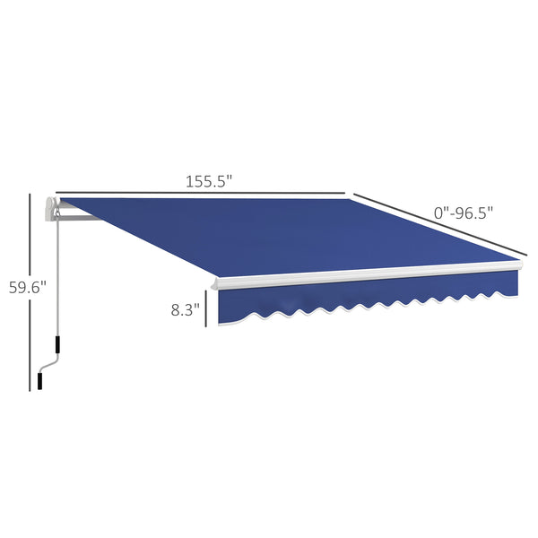 Outsunny 13' x 8' Retractable Awning, Patio Awnings, Sunshade Shelter w/ Manual Crank Handle, UV & Water-Resistant Fabric and Aluminum Frame for Deck, Balcony, Yard, Dark Blue