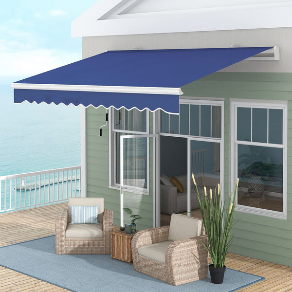 Outsunny 13' x 8' Retractable Awning, Patio Awnings, Sunshade Shelter w/ Manual Crank Handle, UV & Water-Resistant Fabric and Aluminum Frame for Deck, Balcony, Yard, Dark Blue