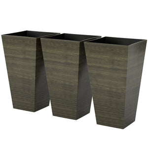 Tall Planter for Outdoor Plants Set of 3, 28 Inch Taper Planter with Drainage Holes, Wood Grain Decor Garden Pot for Indoor Outdoor Porch Patio Backyard, Dark Brown