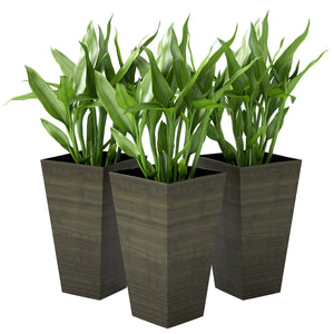 Tall Planter for Outdoor Plants Set of 3, 28 Inch Taper Planter with Drainage Holes, Wood Grain Decor Garden Pot for Indoor Outdoor Porch Patio Backyard, Dark Brown