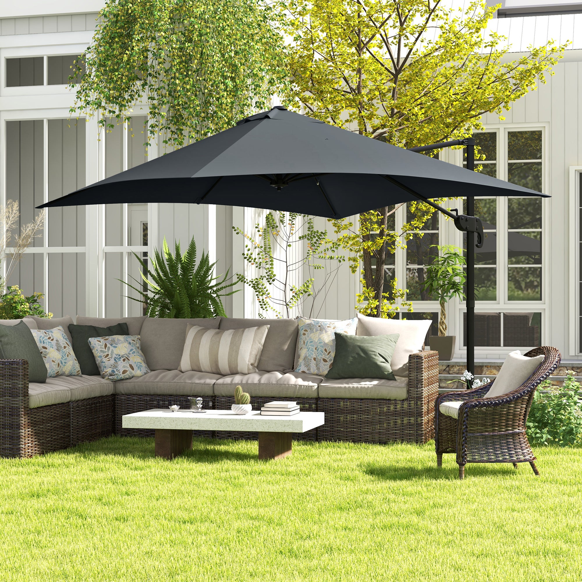 Outsunny 10'x 10' Square Cantilever Umbrella with 4 Adjustable Angle and Rotation, Dark Grey Outsunny 10'x 10' Square Cantilever Umbrella with 4 Adjustable Angle and Rotation, Dark Grey