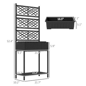 Outsunny Raised Garden Bed with Trellis, Outdoor Wicker Planter, Freestanding Rattan Planter Stand with Storage Shelf for Climbing Plants, Flowers, Herbs, Vegetables, Black