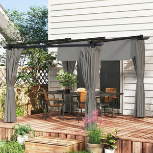 3 x 3(m) Metal Pergola with Retractable Roof and Sidewalls, Garden Gazebo UPF30+ Sun Shade Shelter for Outdoor, Patio, Deck, Light Grey