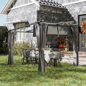 3 x 3(m) Metal Pergola with Retractable Roof and Sidewalls, Garden Gazebo UPF30+ Sun Shade Shelter for Outdoor, Patio, Deck, Light Grey