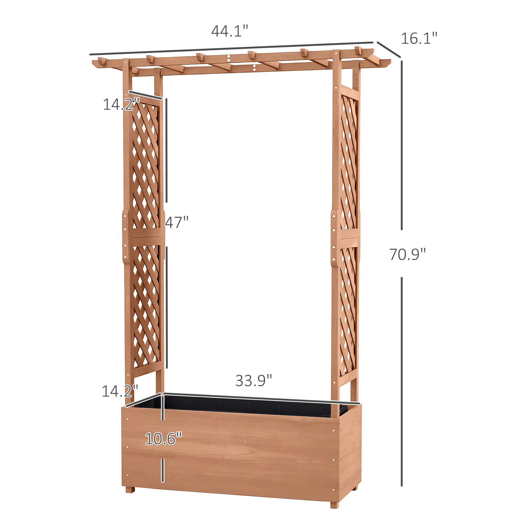 bench planter with trellis Outsunny Raised Garden Bed with Arch Trellis & Drainage System 70.75