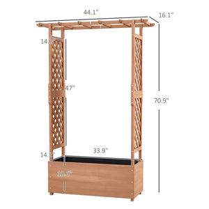 Outsunny Raised Garden Bed with Arch Trellis for Vine Climbing Plants, Hanging Flowers, 70.75" Tall Outdoor Wood Planter Box with Drainage Hole & Fabric Filter for Backyard, Patio, Brown