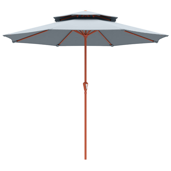 Patio Umbrella with Crank, Double Top Outdoor Market Table Umbrella for Garden, Patio,104'' x 104'', Light Grey