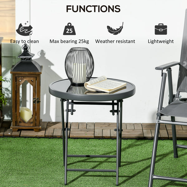 18" Outdoor Round Folding Table, Garden Side Table with Metal Frame and Tempered Glass Top for Patio, Picnic, Party, Wedding, Black