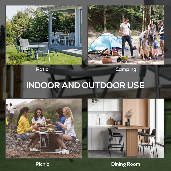 18" Outdoor Round Folding Table, Garden Side Table with Metal Frame and Tempered Glass Top for Patio, Picnic, Party, Wedding, Black