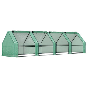 12' x 3' x 3' Mini Greenhouse with Zippered Doors & Roll-up Windows, Portable Plant Hot House with PE Cover, Water Resistant, UV Protected for Outdoor Flowers, Vegetables, Green
