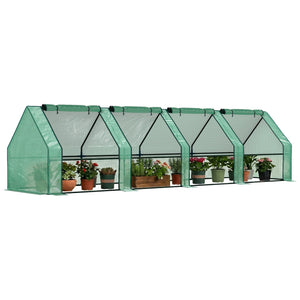 12' x 3' x 3' Mini Greenhouse with Zippered Doors & Roll-up Windows, Portable Plant Hot House with PE Cover, Water Resistant, UV Protected for Outdoor Flowers, Vegetables, Green