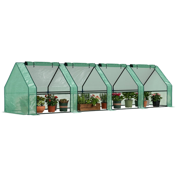 12' x 3' x 3' Mini Greenhouse with Zippered Doors & Roll-up Windows, Portable Plant Hot House with PE Cover, Water Resistant, UV Protected for Outdoor Flowers, Vegetables, Green