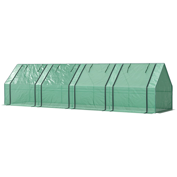 12' x 3' x 3' Mini Greenhouse with Zippered Doors & Roll-up Windows, Portable Plant Hot House with PE Cover, Water Resistant, UV Protected for Outdoor Flowers, Vegetables, Green
